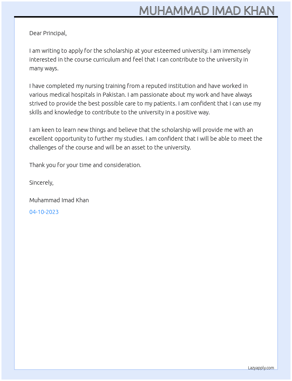 Scholarship  At UNIVERSITAS NEGERI MALANG Cover Letter
