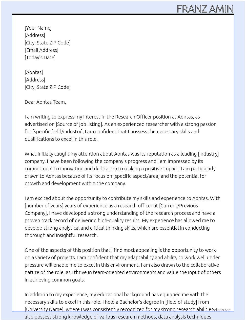 Research Officer At Aontas Cover Letter