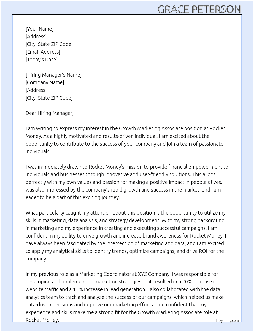 Growth Marketing Associate At Rocket Money Cover Letter