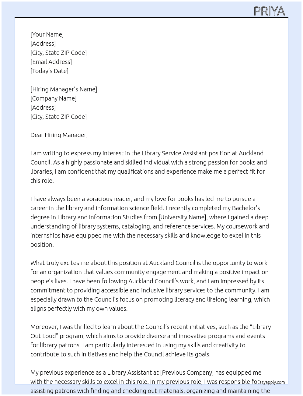 library service assistant  At auckland council  Cover Letter
