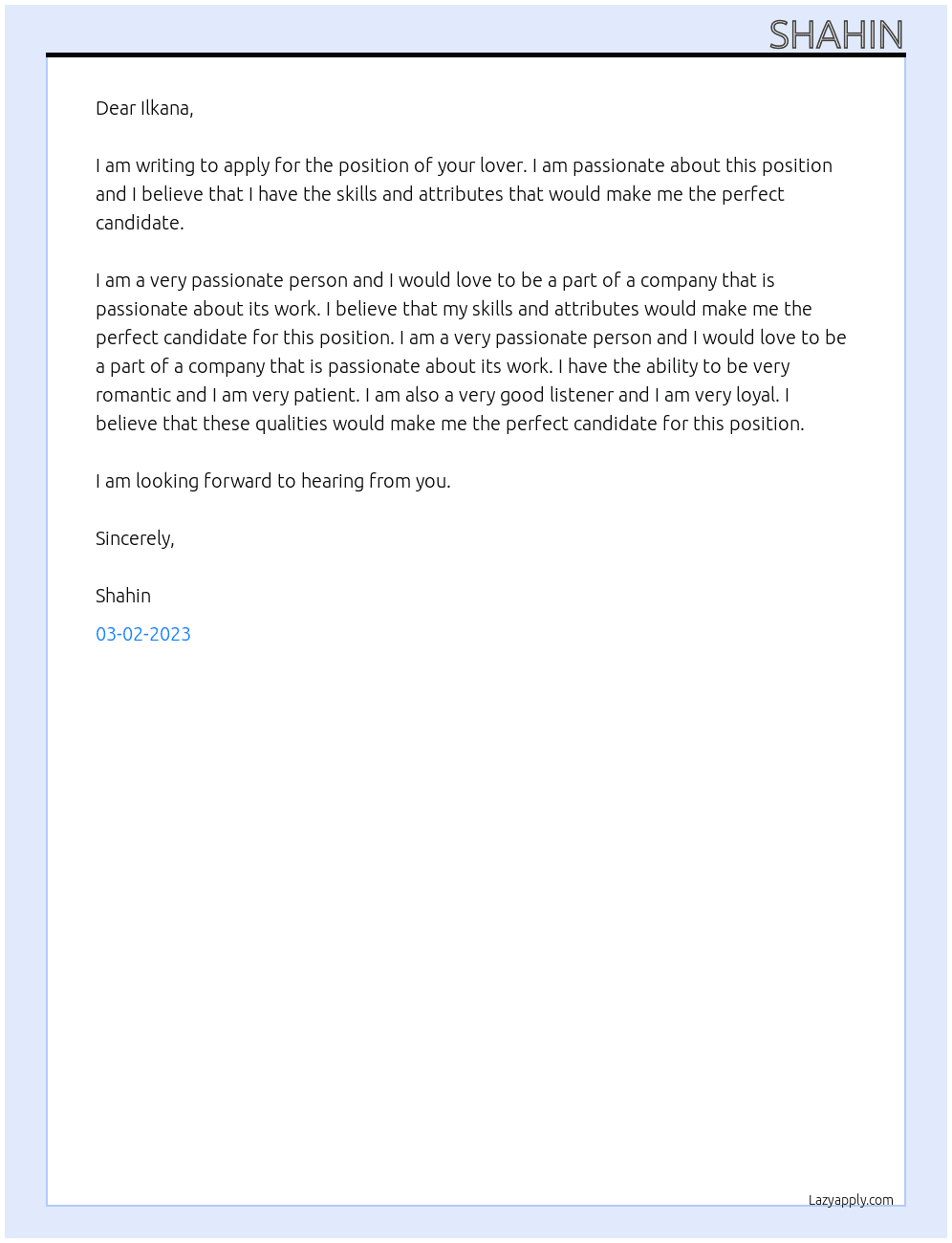Your lover At Azmiu Cover Letter