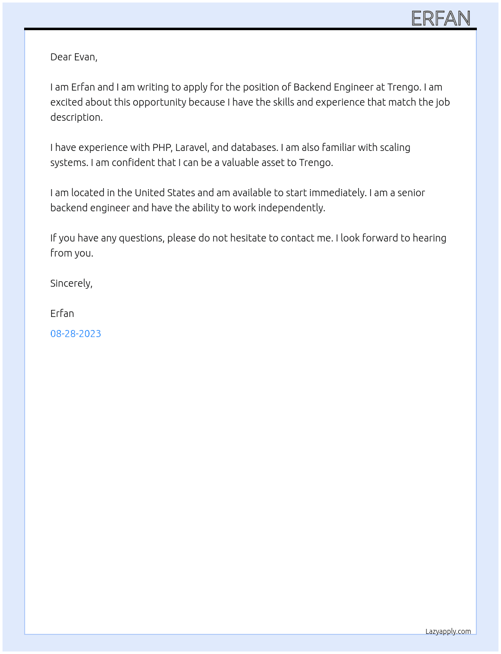 Backend Engineer At Trengo Cover Letter