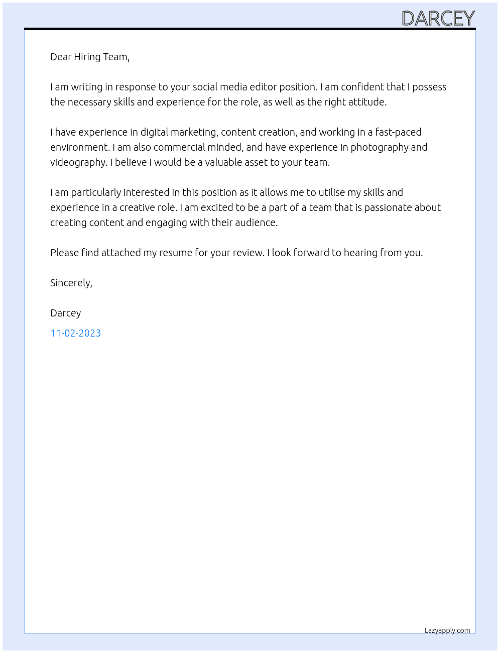 Social Media Editor  At Future Cover Letter