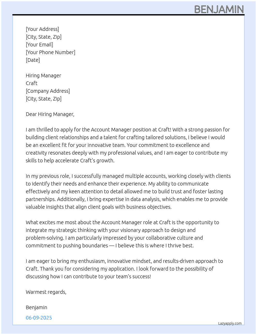 Account Manager At Craft Cover Letter