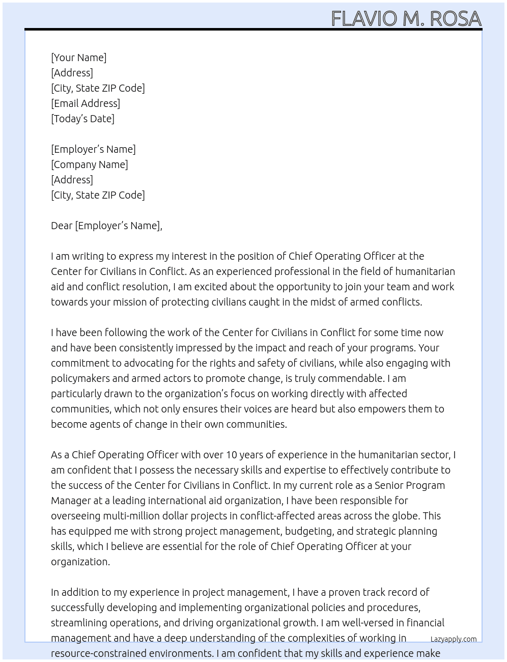 Chief Operating Officer At Center for Civilians in Conflict Cover Letter