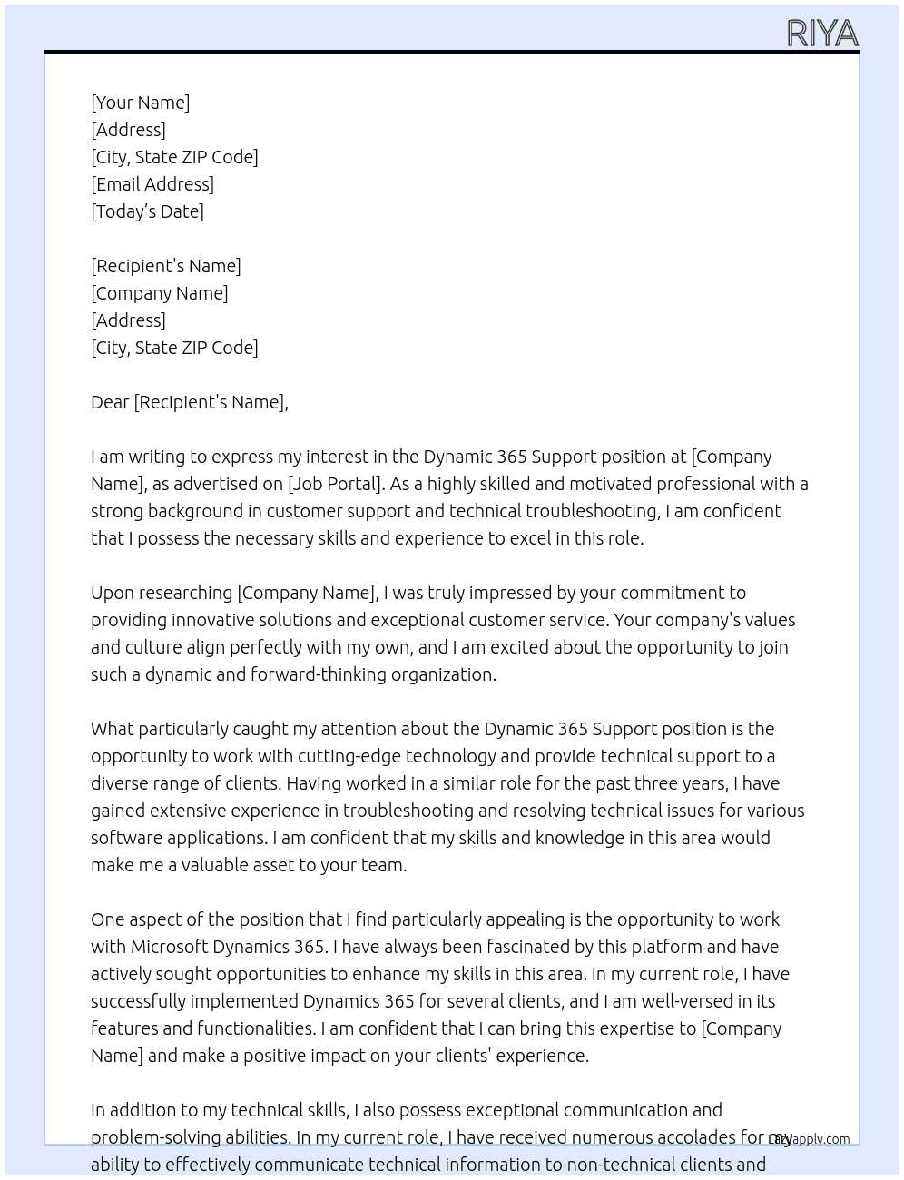 dynamic 365 support At sat Cover Letter