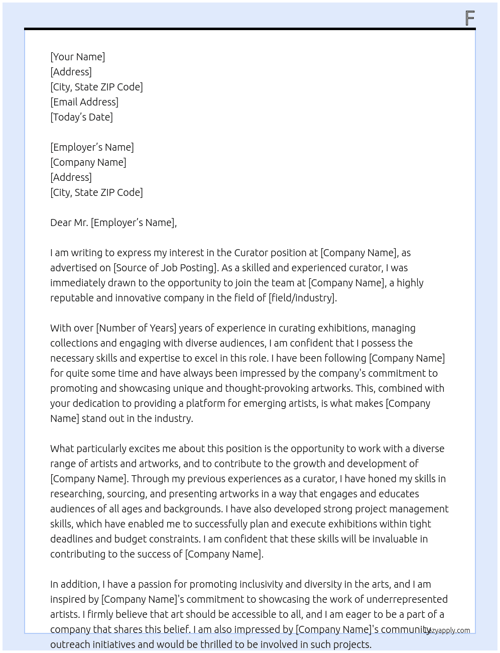 Curator At S Cover Letter