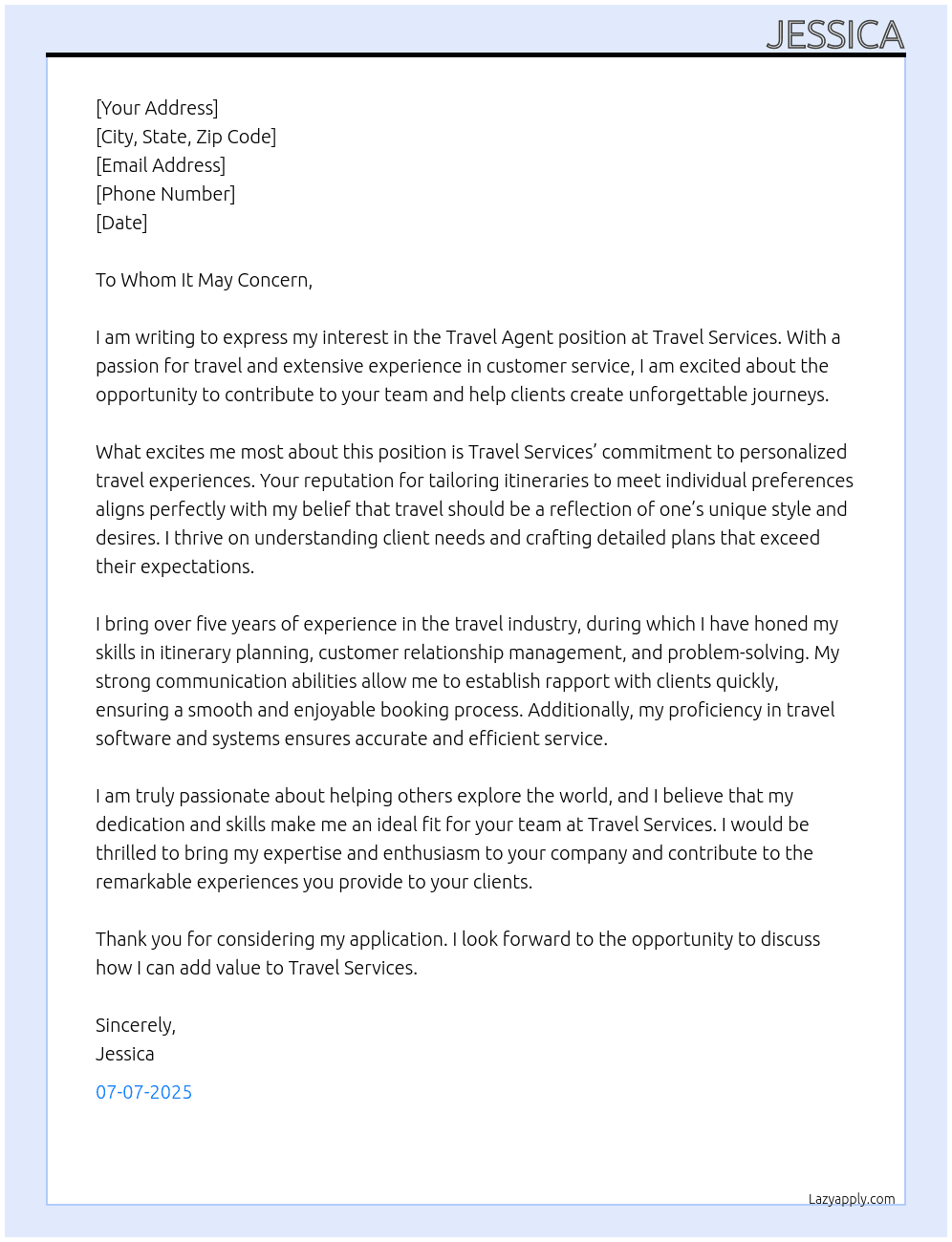 Travel Agent At Travel Services Cover Letter