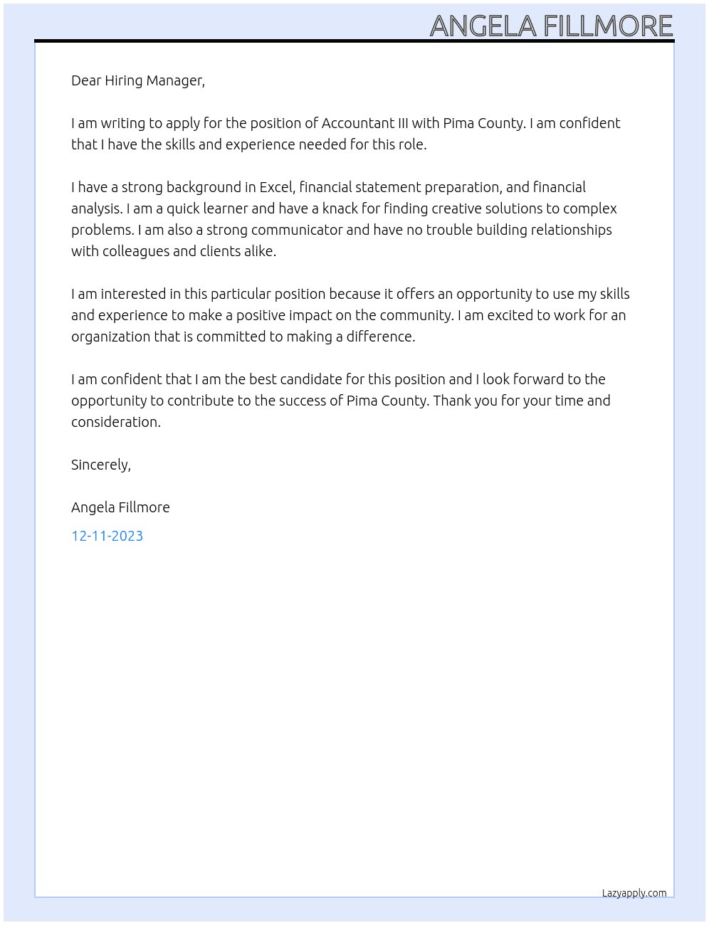 Accountant III At Pima County Cover Letter