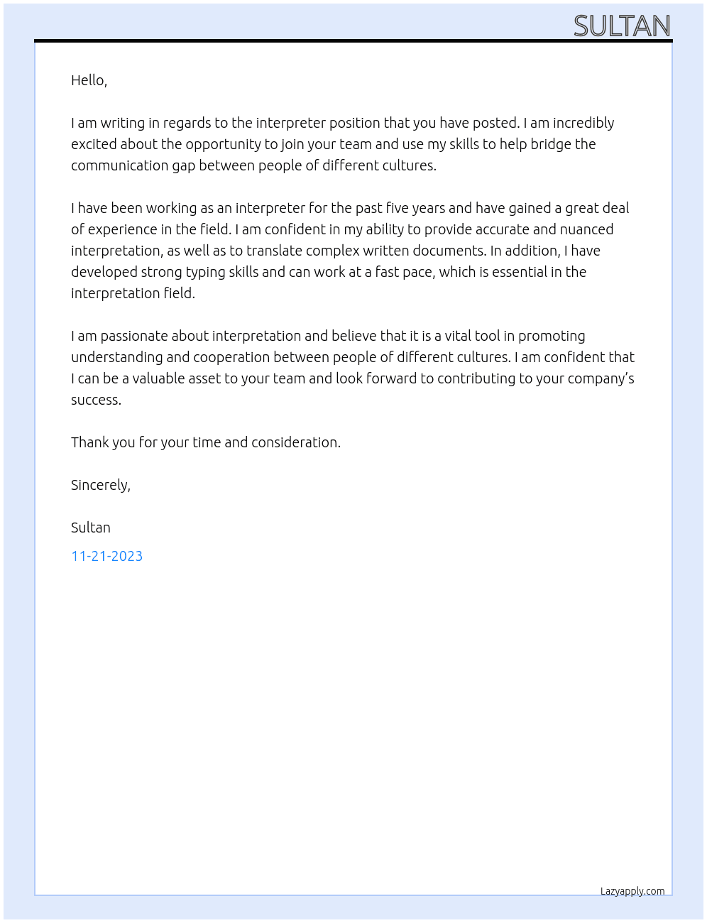 interpreter At w Cover Letter