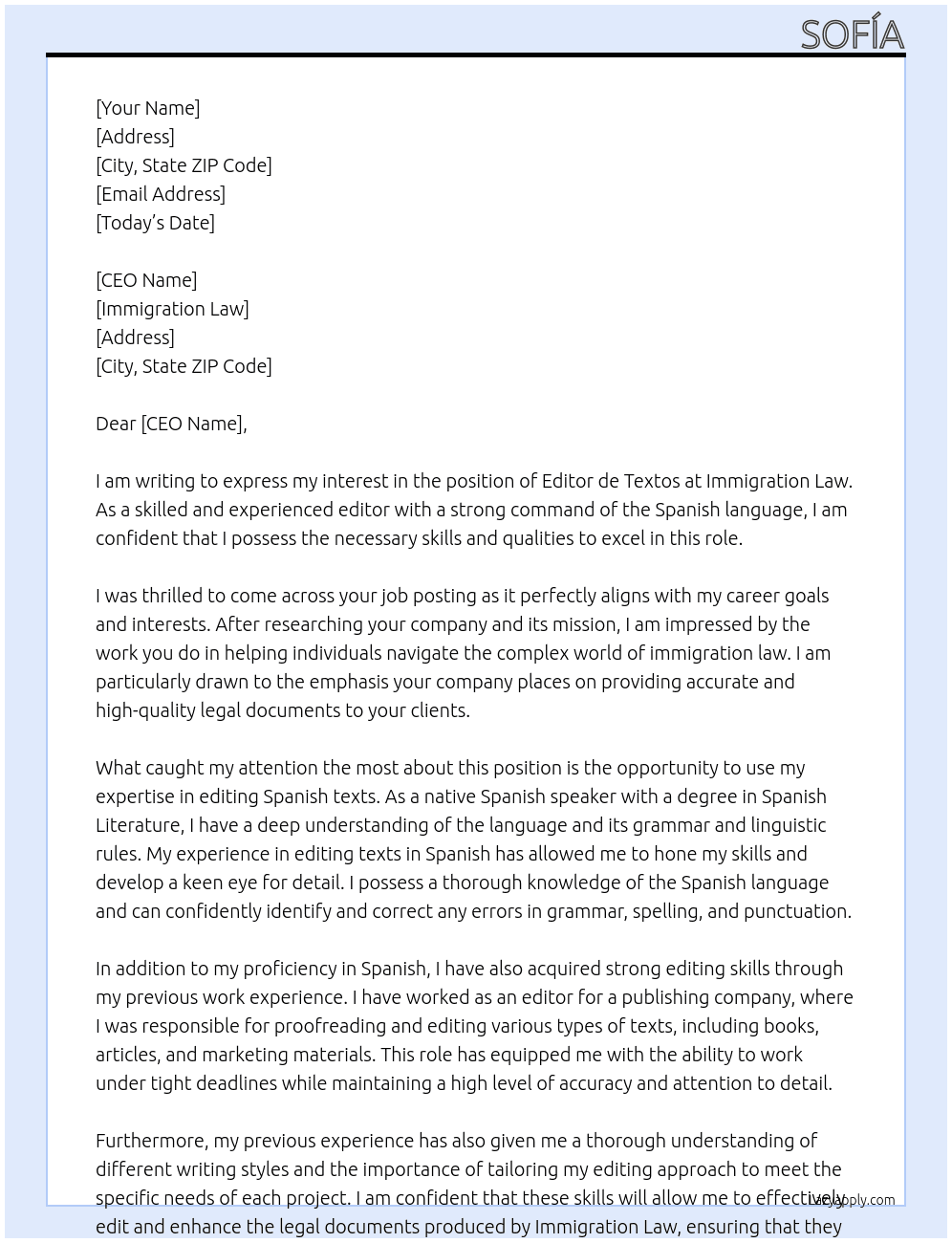 Editor de textos At Immigration Law Cover Letter