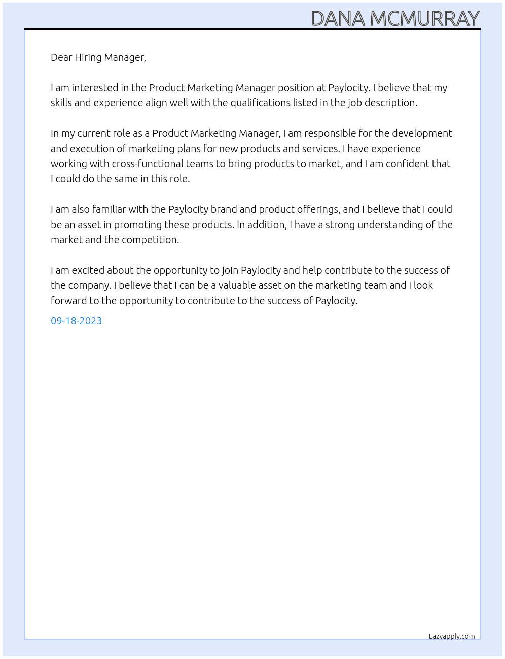 Product Marketing Manager At Paylocity Cover Letter