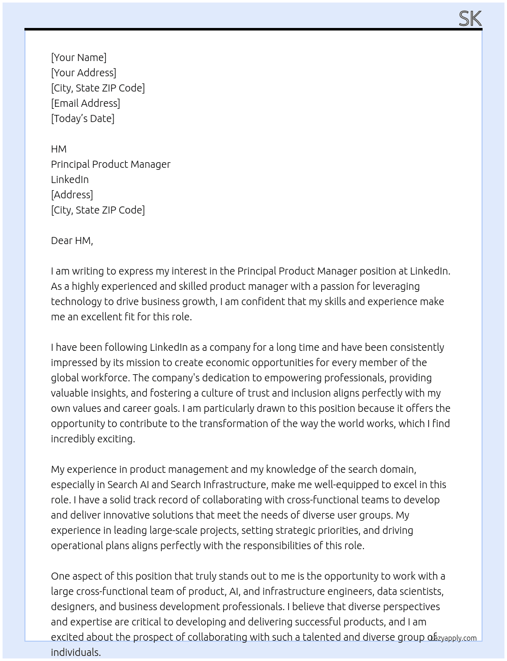 Principal Product Manager At LinkedIn Cover Letter