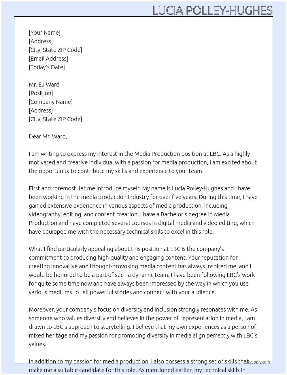 Media Production At LBC Cover Letter