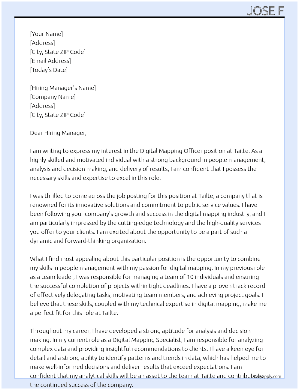 Digital mapping officer At Tailte Cover Letter