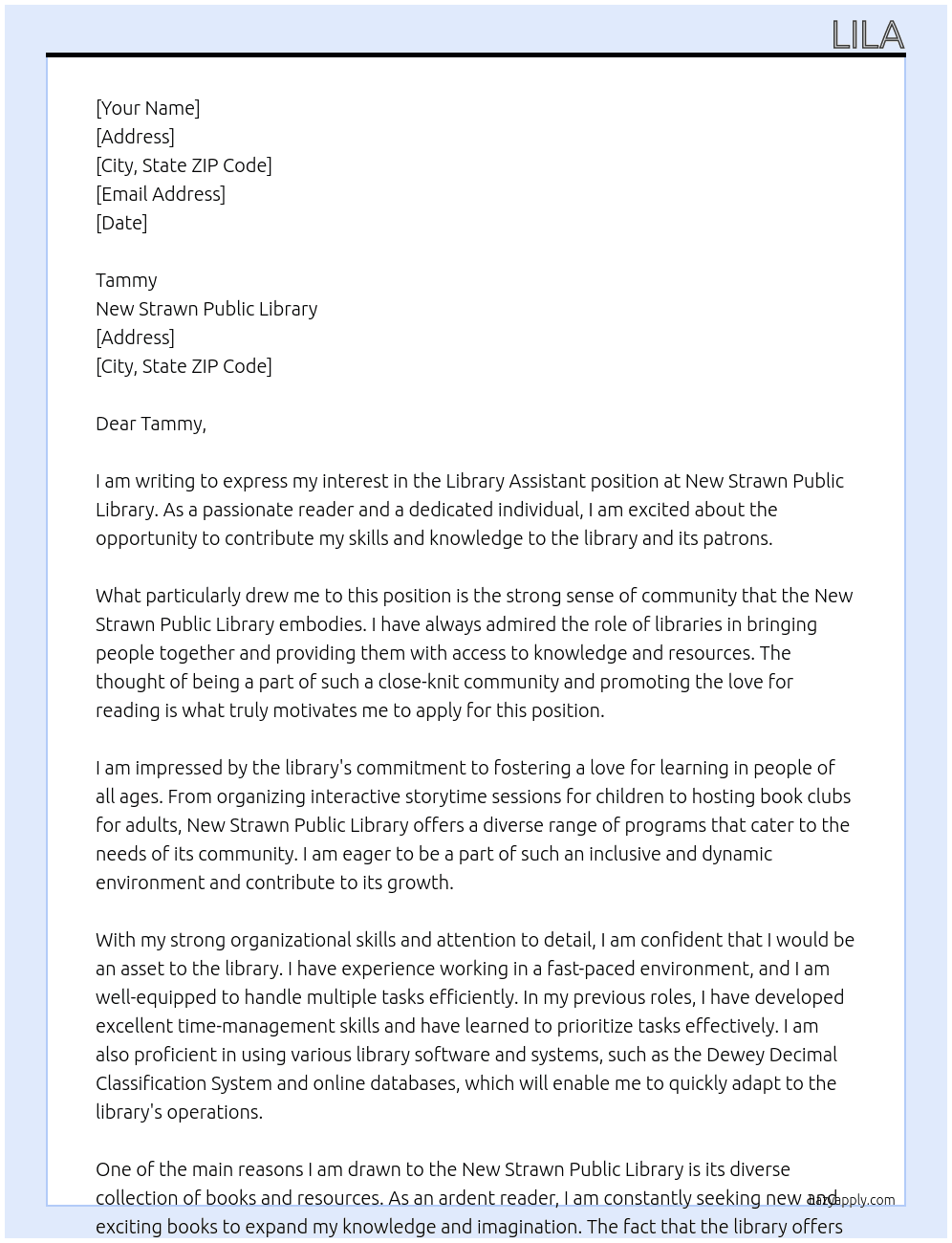Library Assistant At New Strawn Public Library Cover Letter