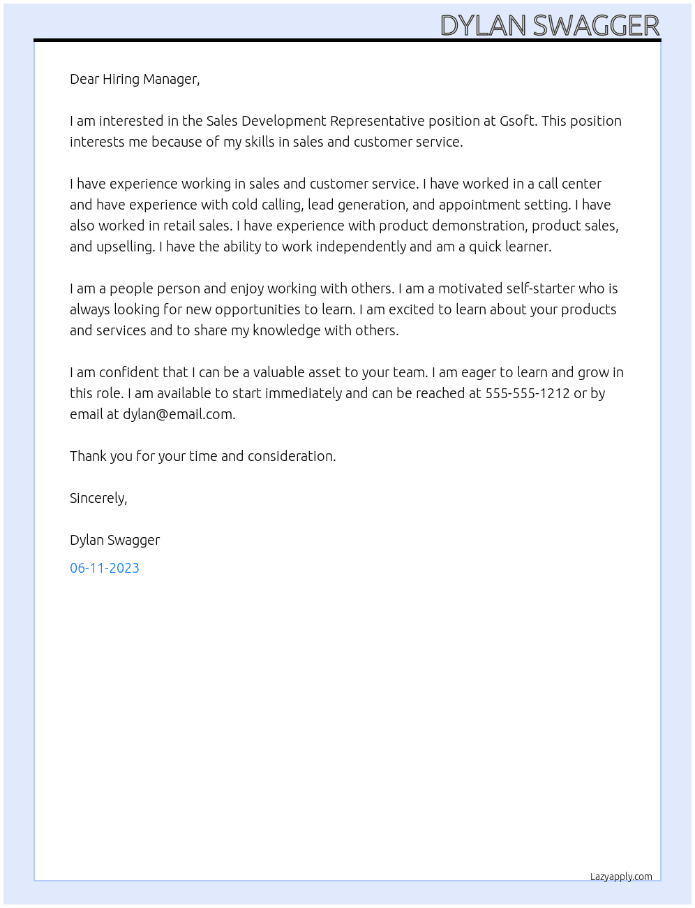 Sales Development Representative At Gsoft Cover Letter