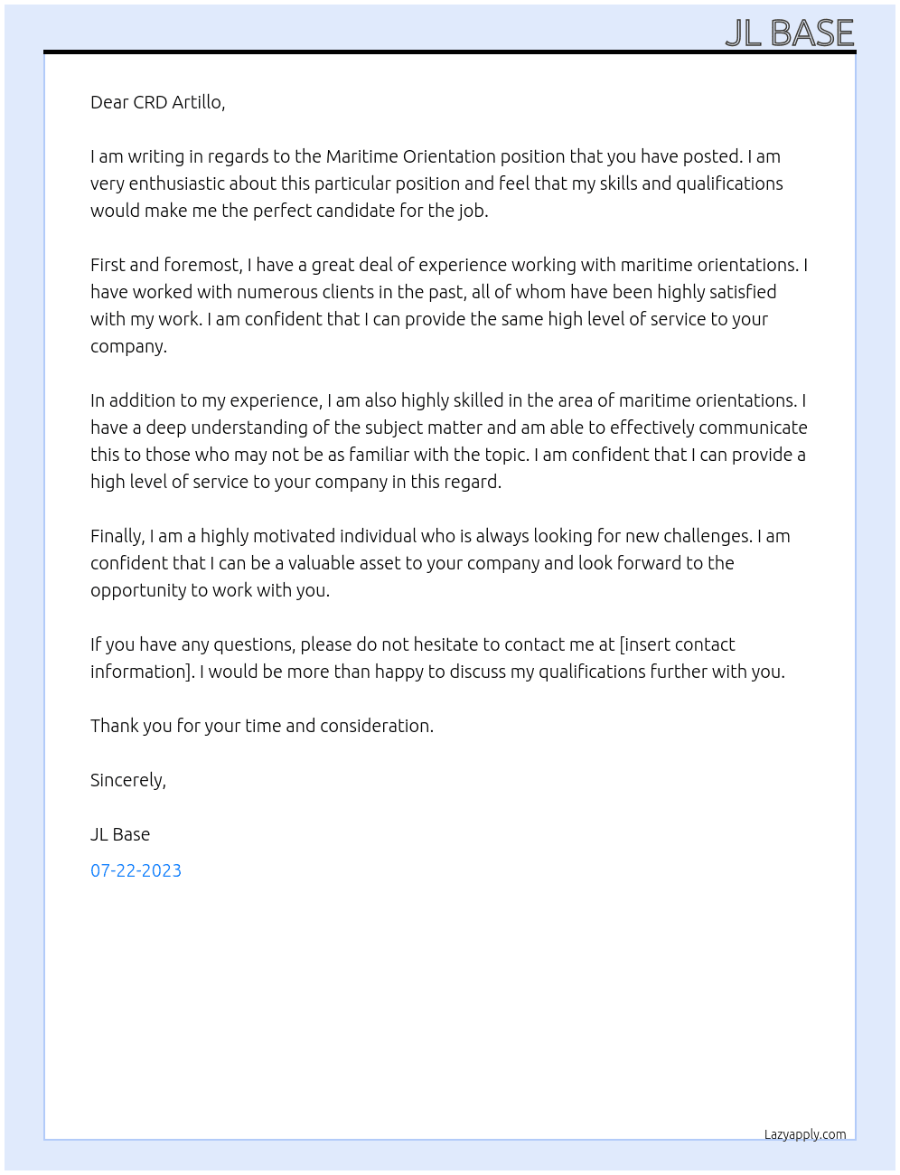 Maritime Orientation At PIctures during orientation Cover Letter