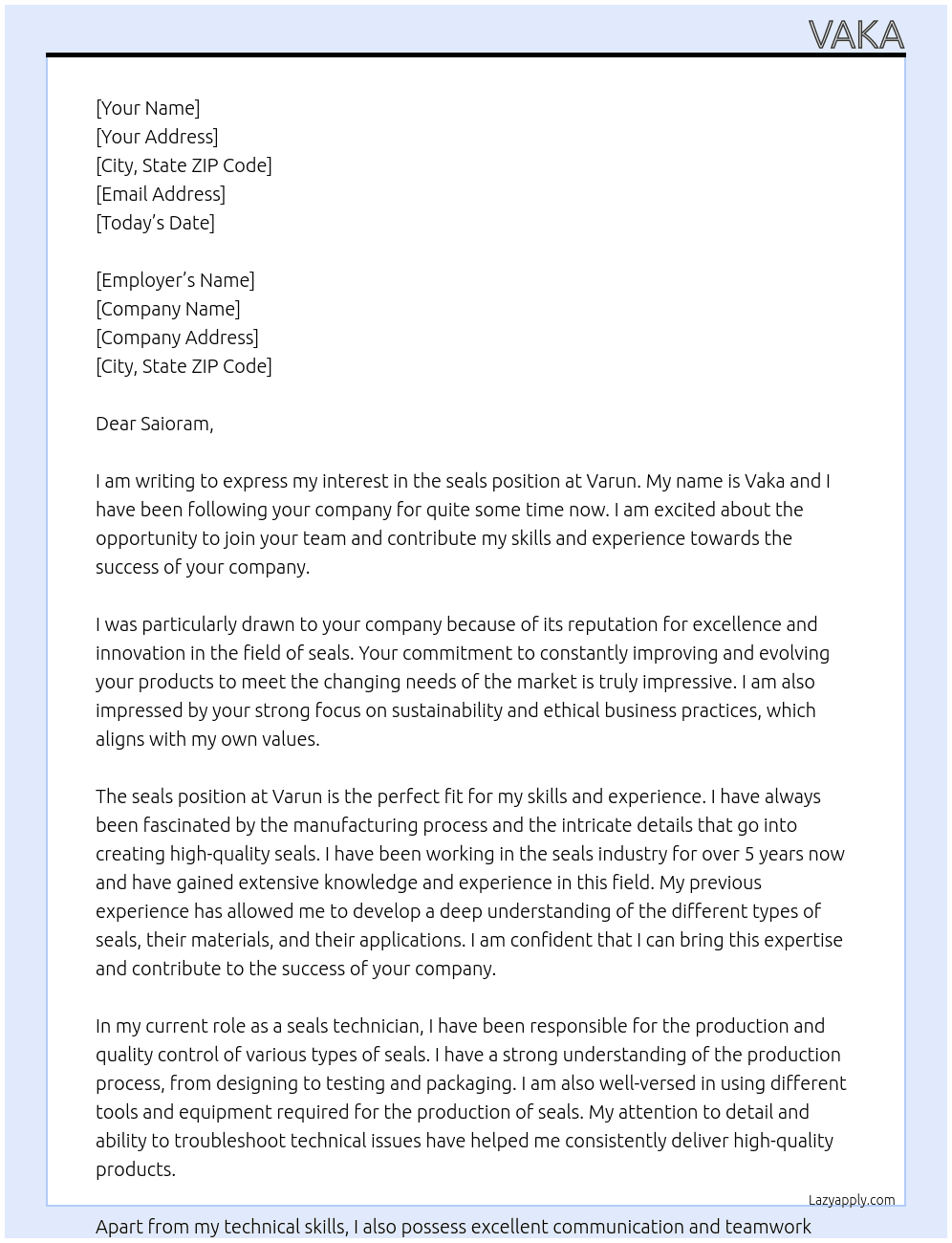 seals At varun  Cover Letter