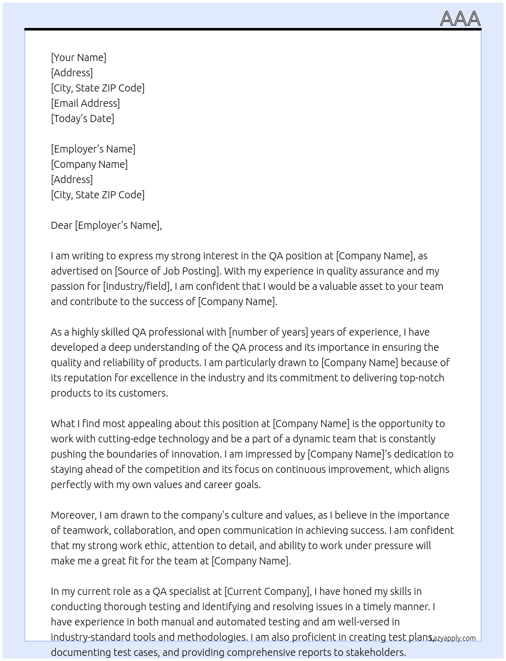 qa At fsdfs Cover Letter