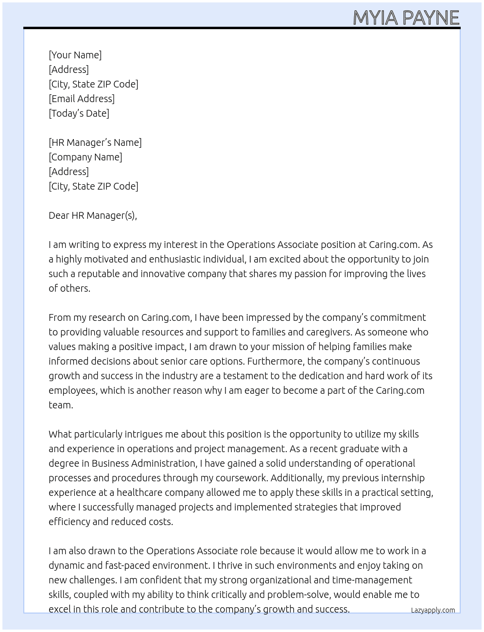 Operations Associate At Caring.com Cover Letter