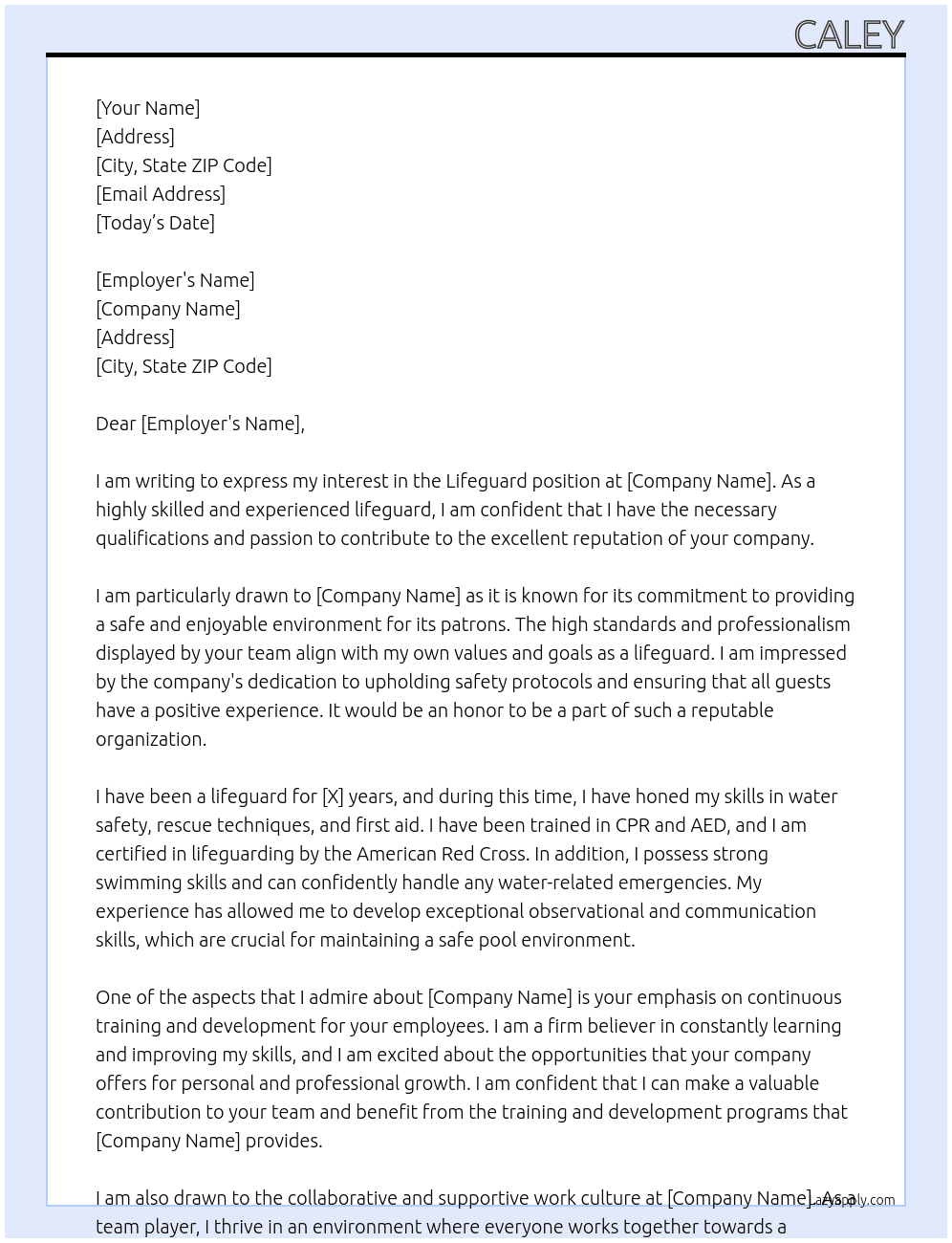 Lifeguard At Anyone Cover Letter