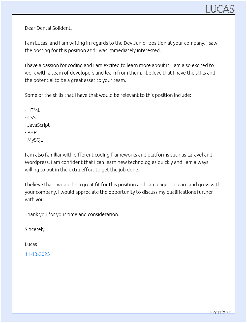 Dev Junior At Dental Solident Cover Letter
