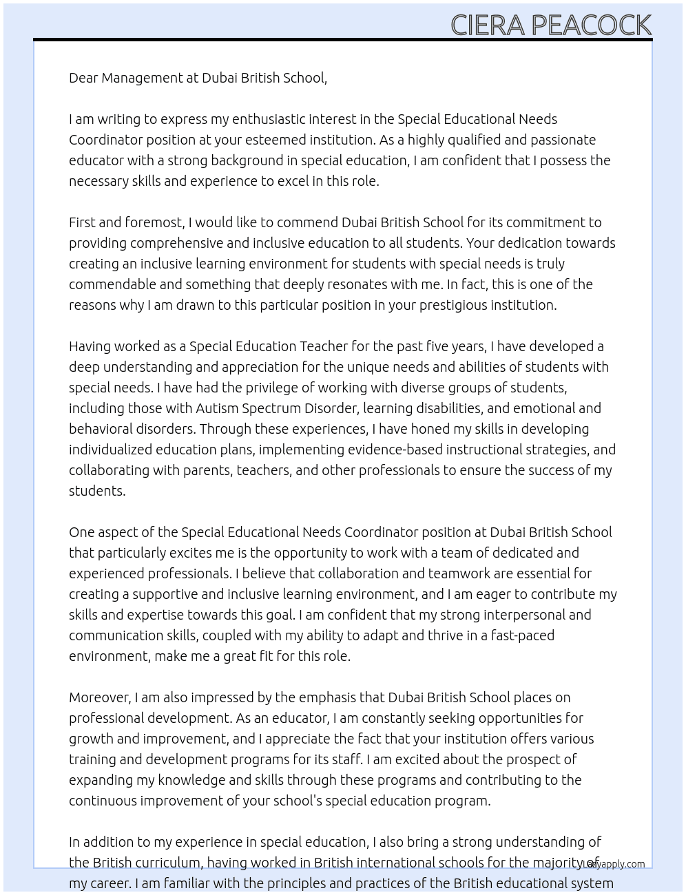 Cover letter for special educational needs coordinator - LazyApply