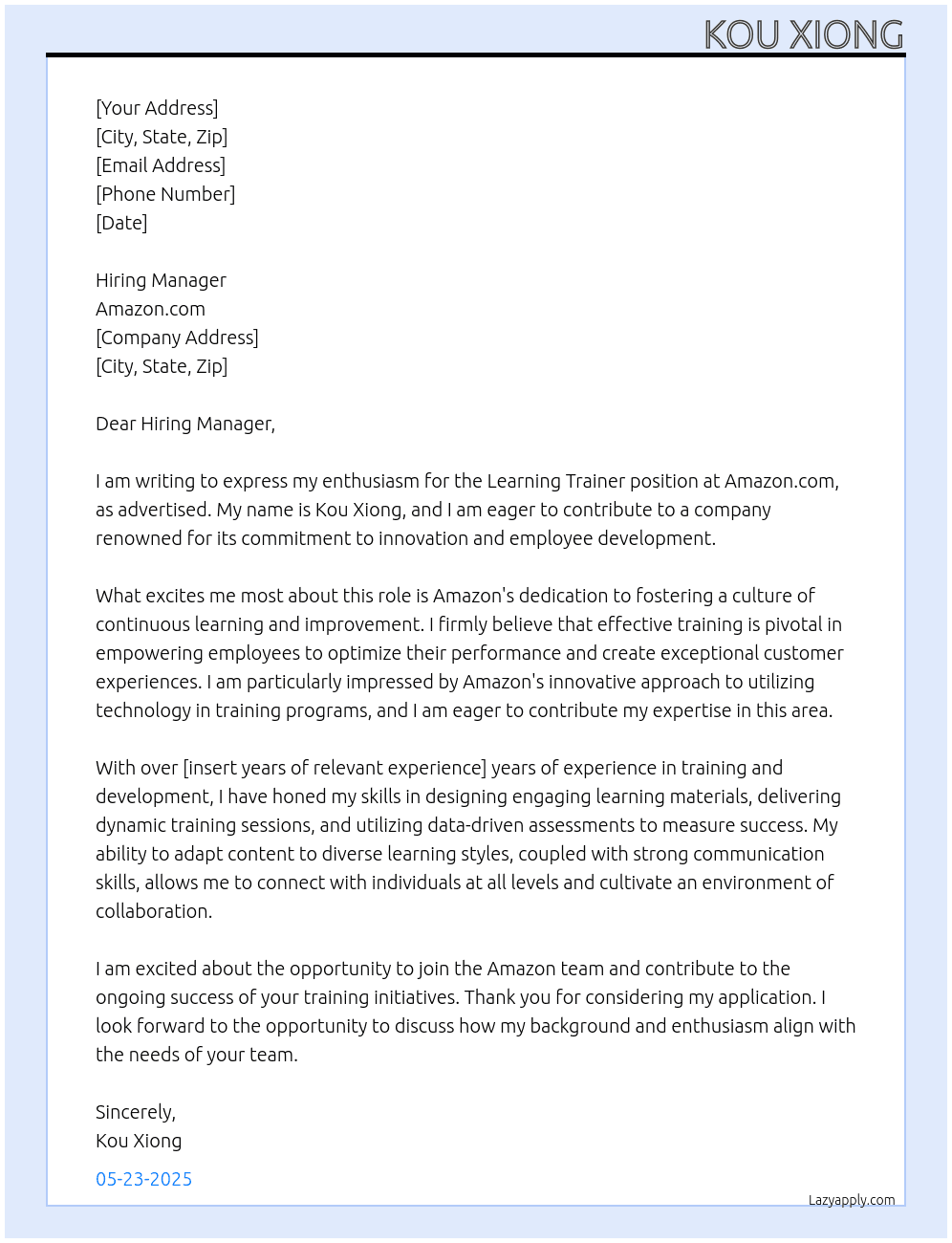 Learning Trainer At Amazon.com Cover Letter