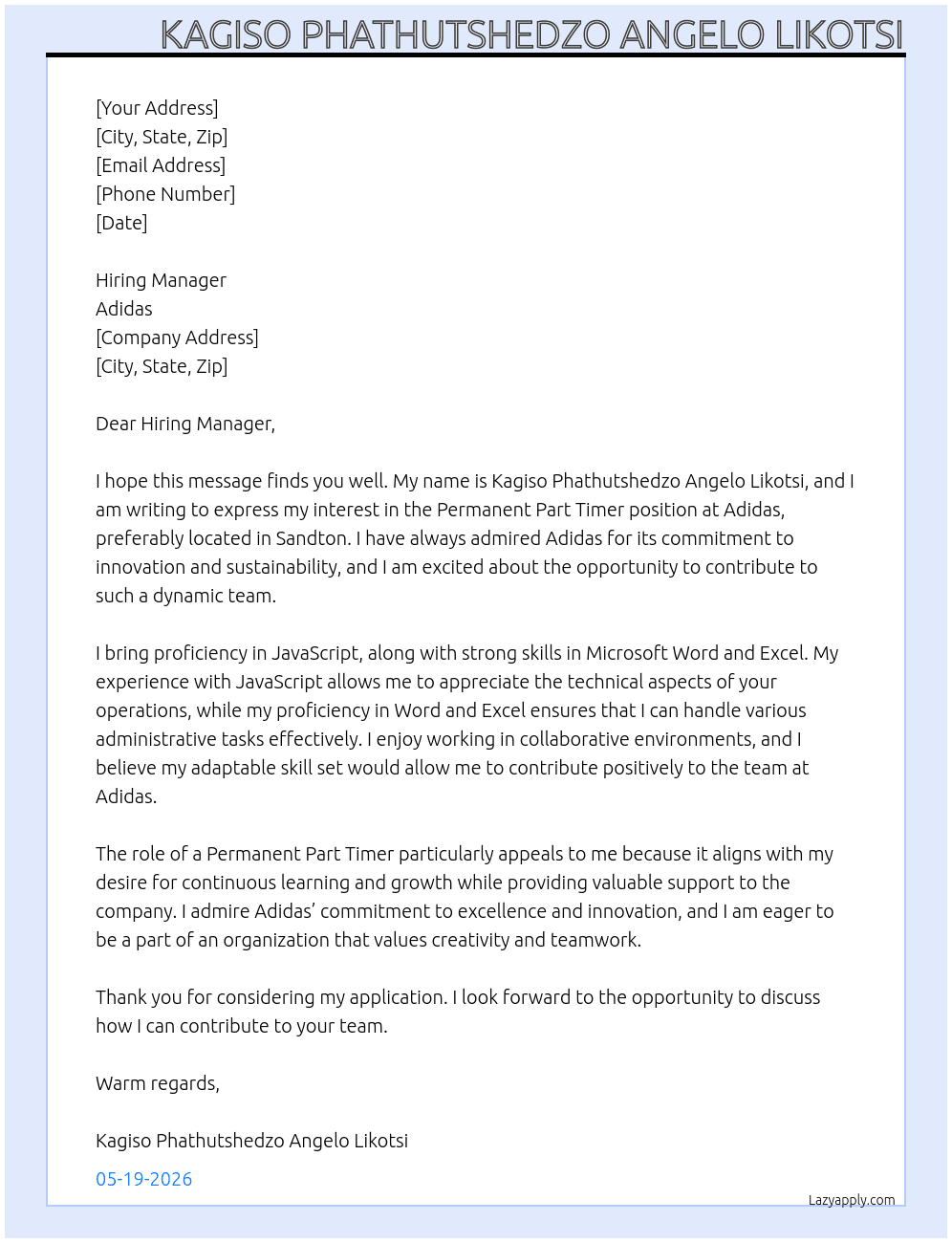 Cover letter for permanent part timer - LazyApply