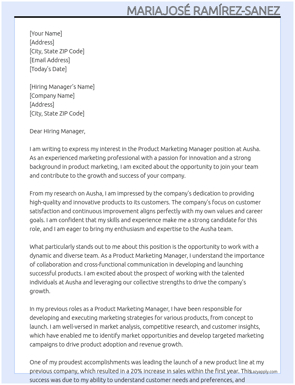 Product Marketing Manager At Ausha Cover Letter
