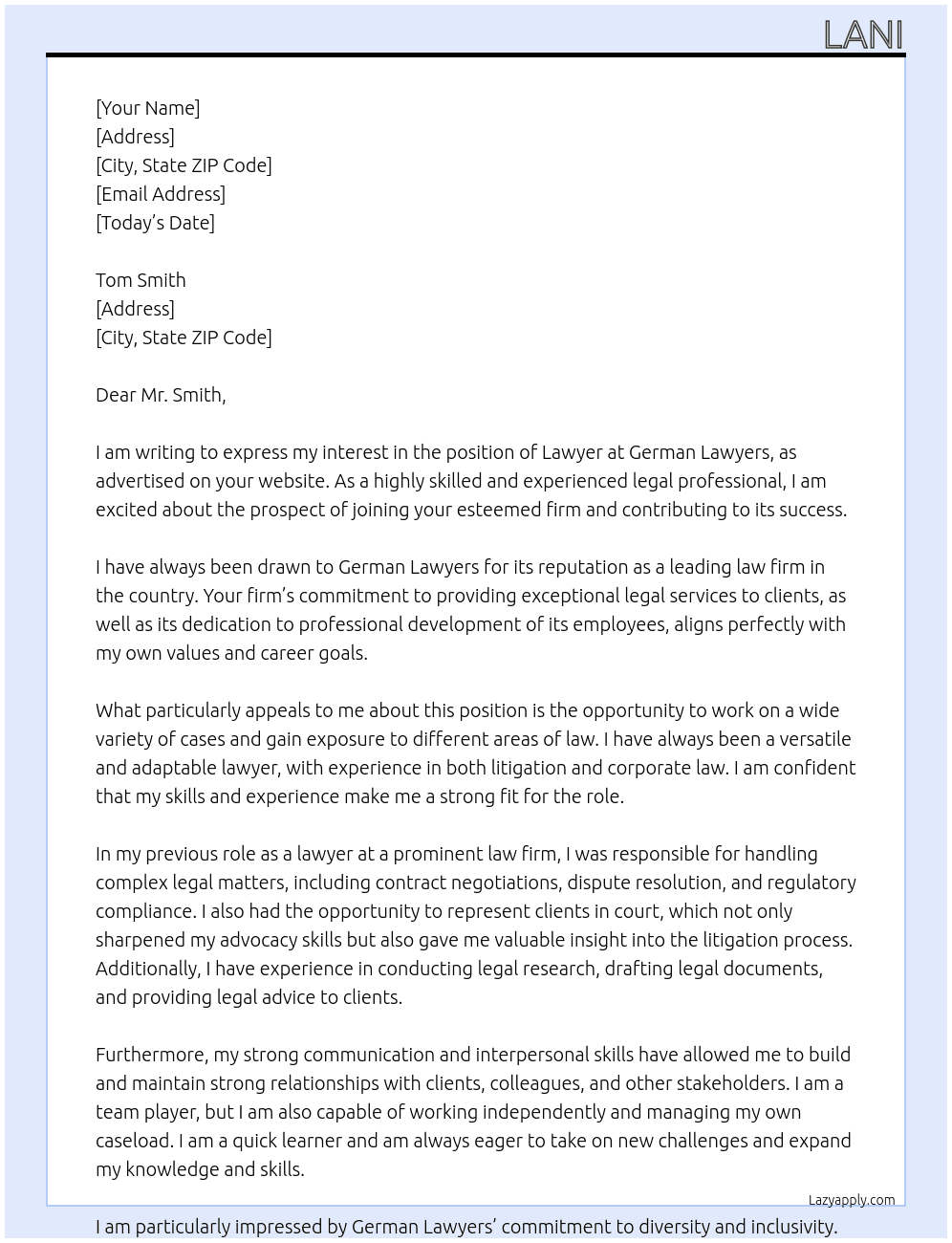 Lawyer At German lawyers Cover Letter