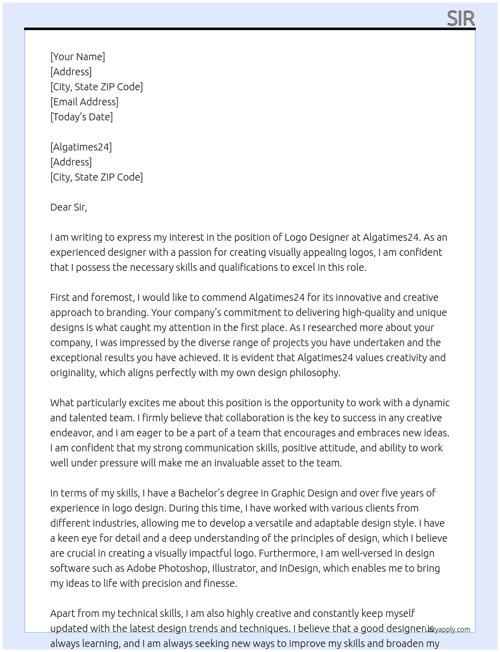 logo designer At algatimes24 Cover Letter