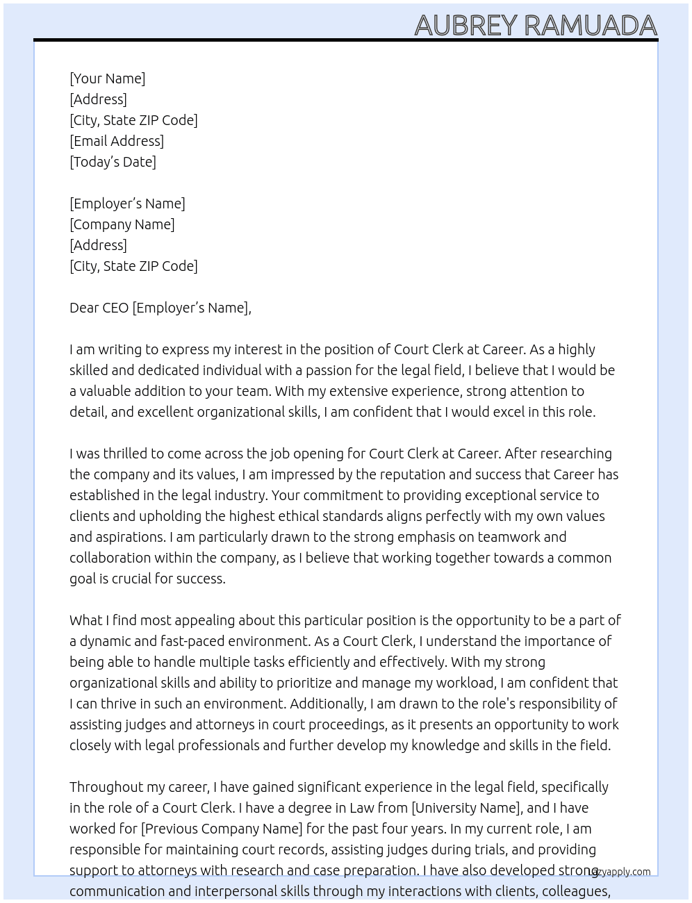 Court clerk At Career  Cover Letter