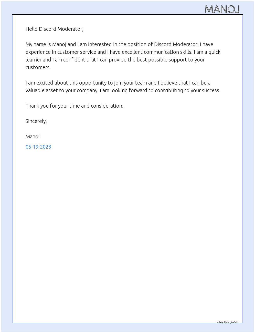 self promotion  At Discord Moderator Cover Letter