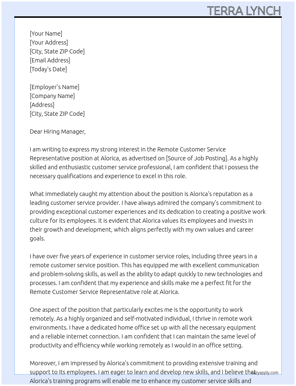 Remote Customer Service Representative At Alorica Cover Letter