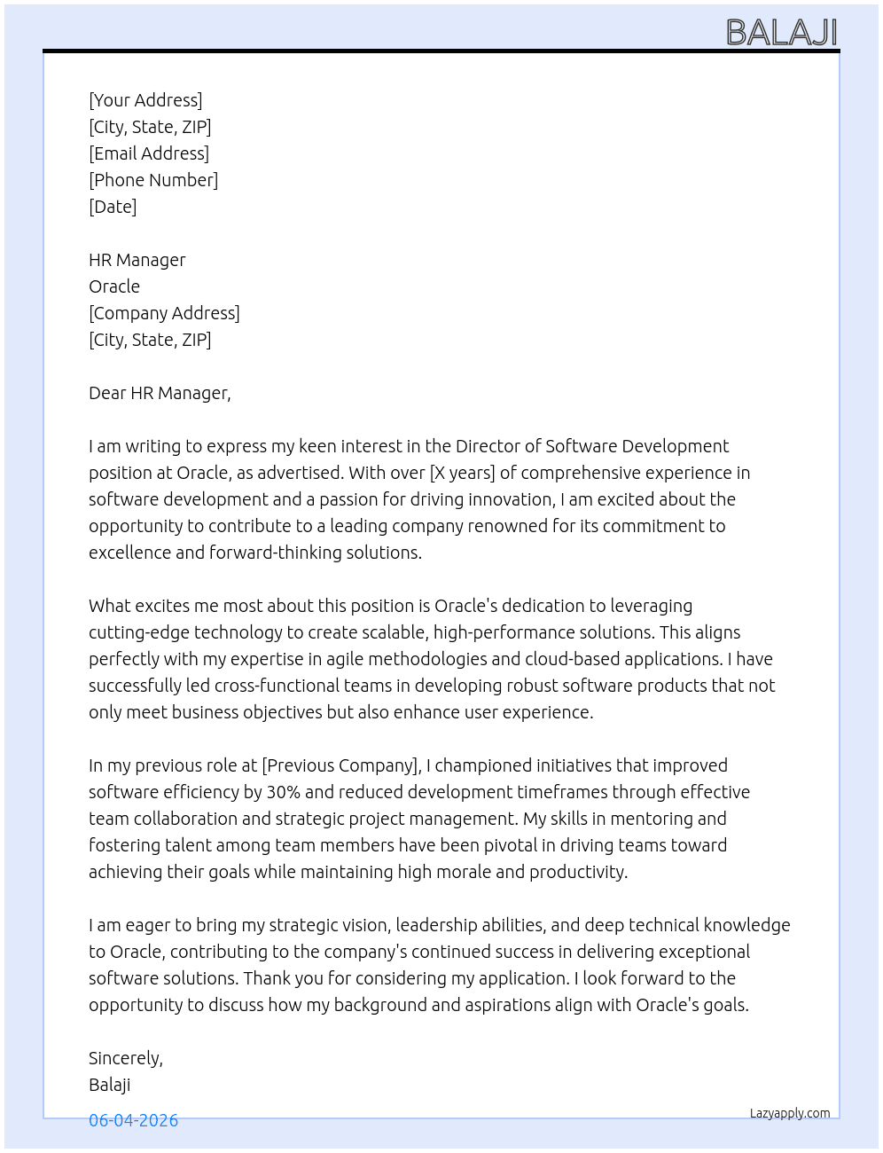 Cover letter for director software development - LazyApply