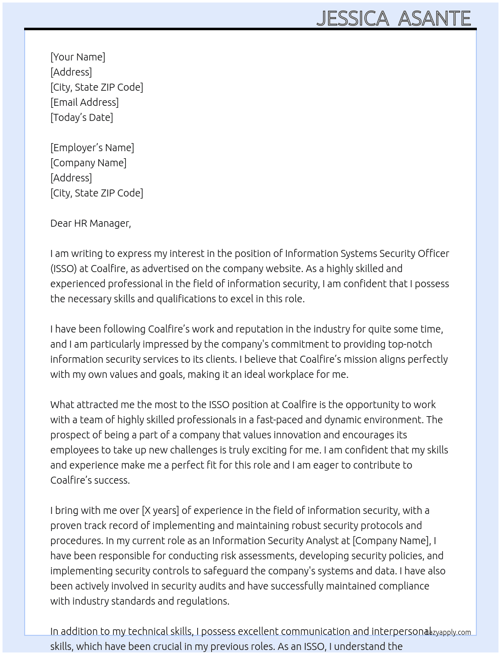 ISSO At Coalfire Cover Letter