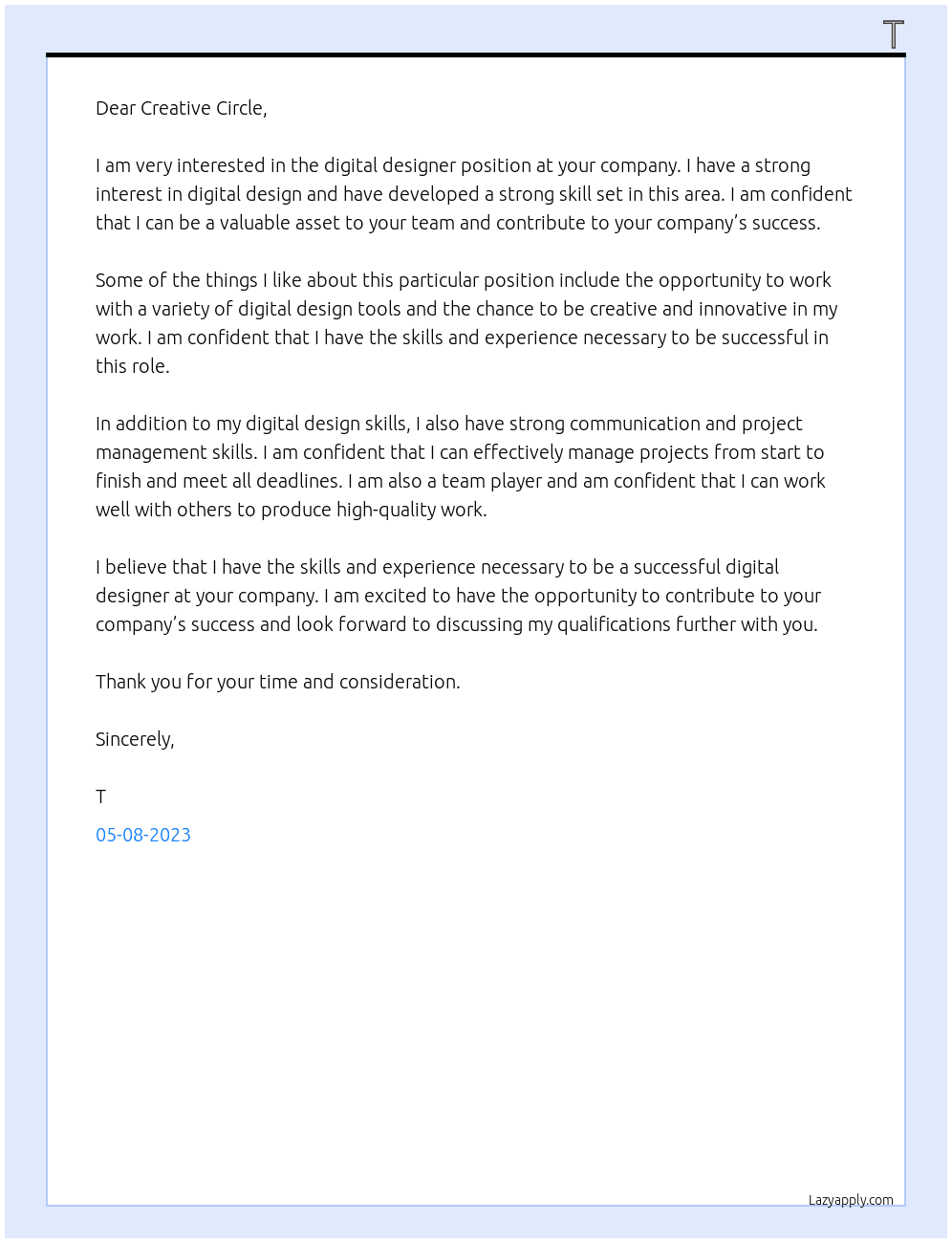 digital designer At digital designer Cover Letter