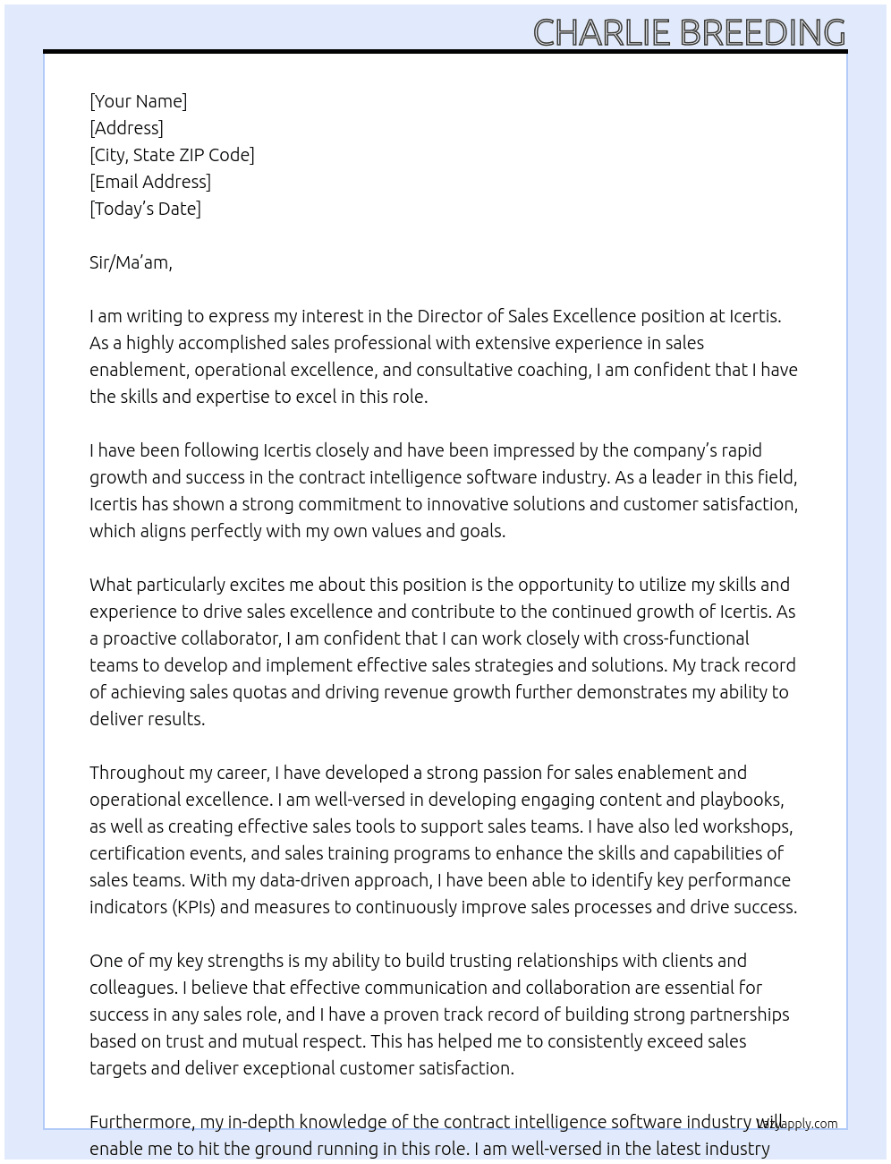 Director of Sales Excellence At Icertis Cover Letter