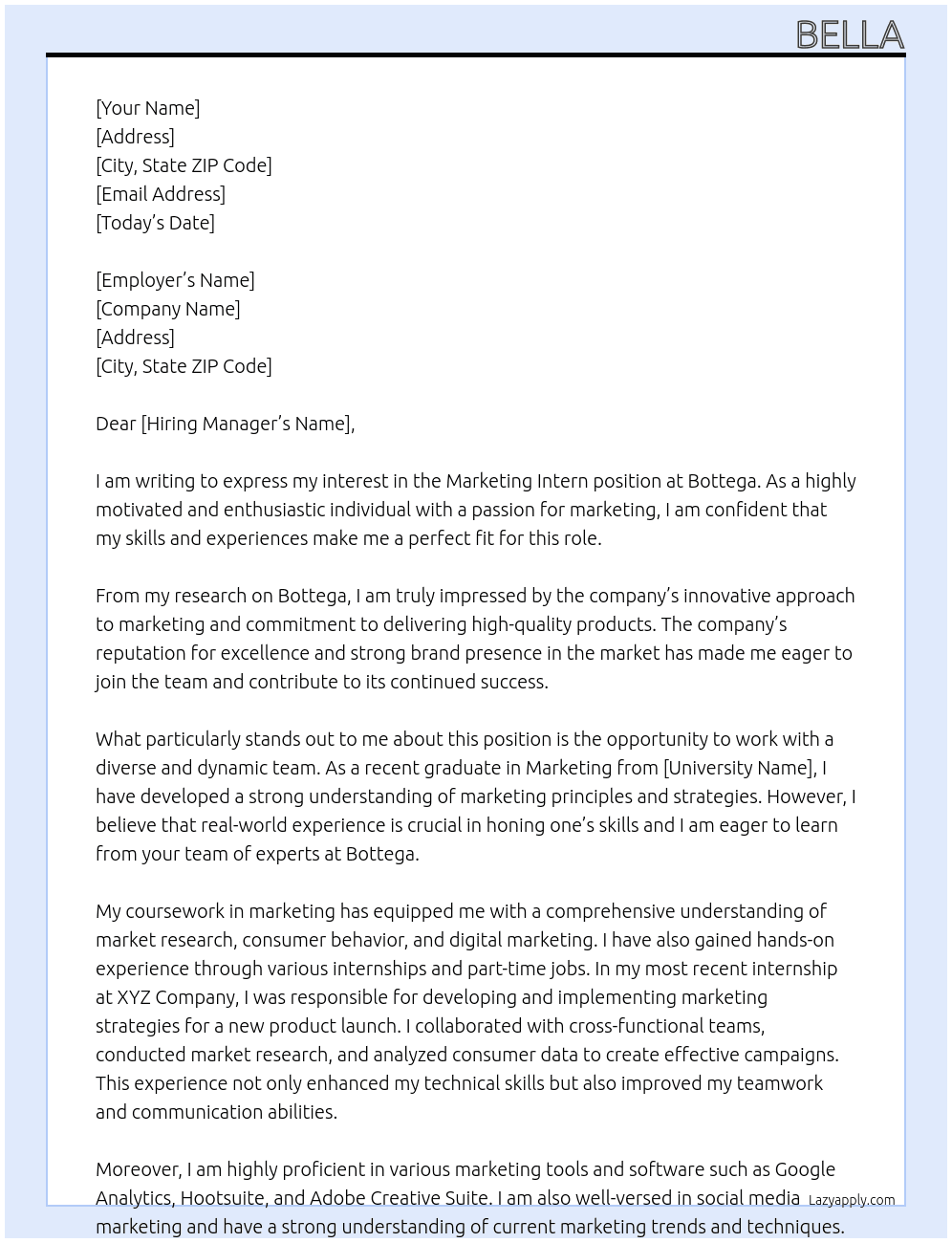 Marketing Intern At Bottega Cover Letter