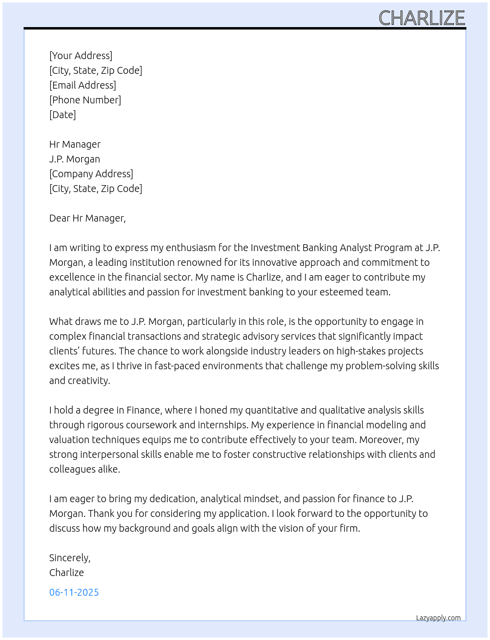 Cover letter for investment banking analyst program - LazyApply