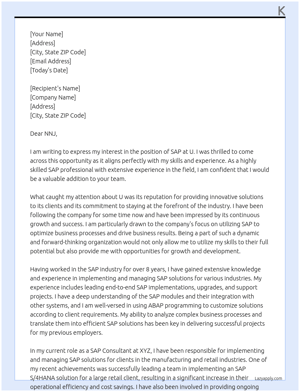 SAP At U Cover Letter