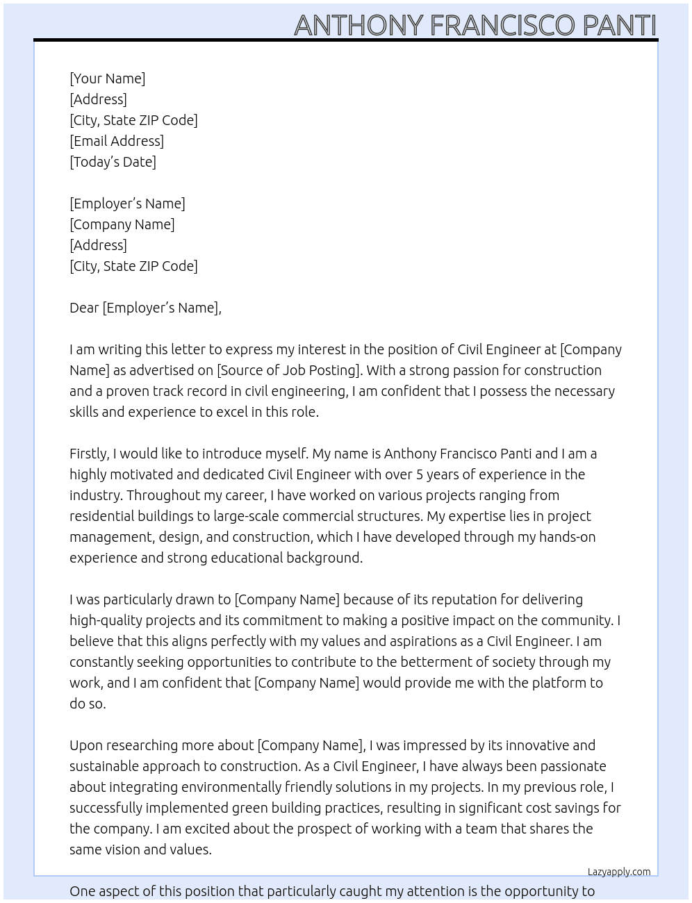 Civil Engineer At dasd Cover Letter