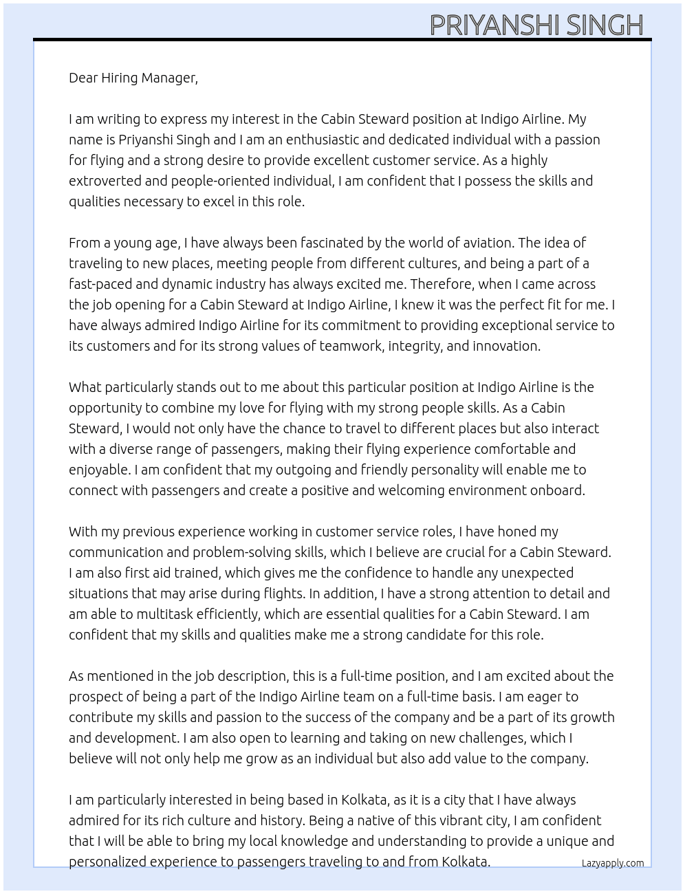 Cover letter for cabin sttendent - LazyApply