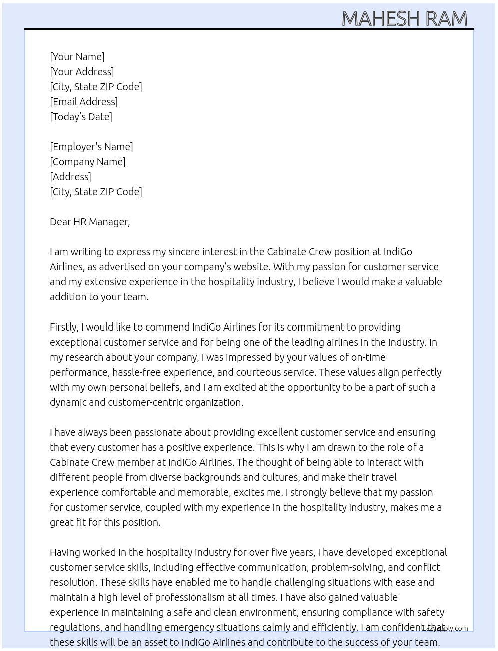 Cover letter for cabinate crew - LazyApply