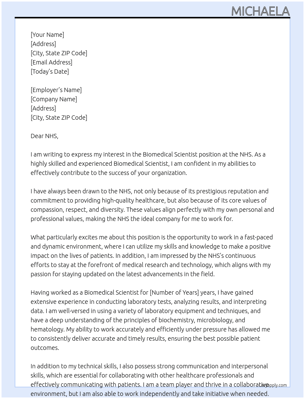 Cover letter for biomedical scientist - LazyApply