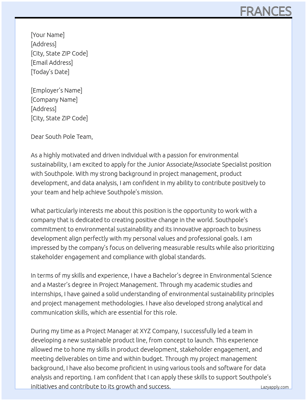 Cover letter for junior associate/ associate specialist - LazyApply