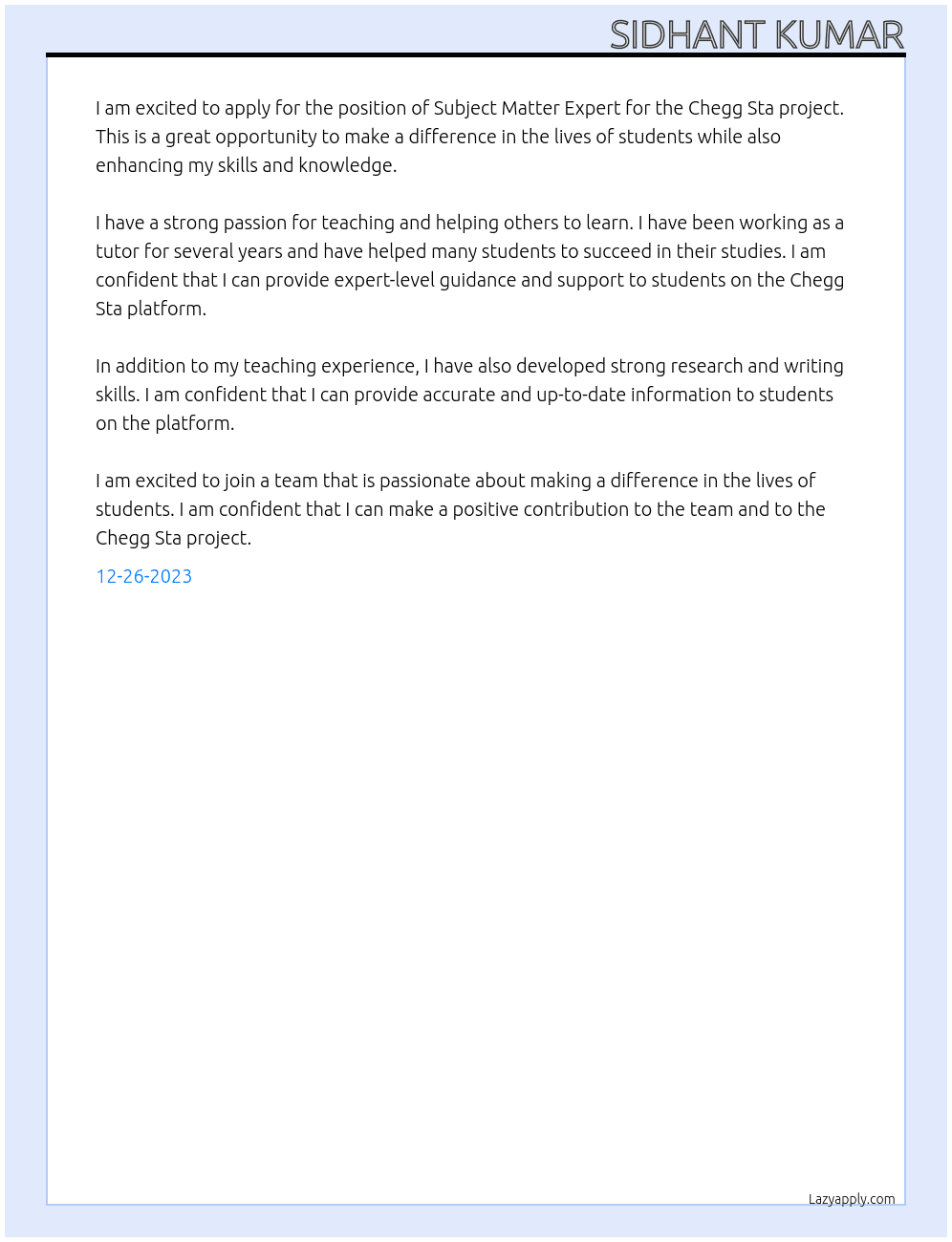 SME At . Cover Letter