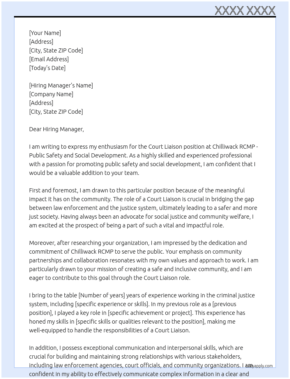 Court Liaison At Chilliwack RCMP - Public Safety and Social Development Cover Letter